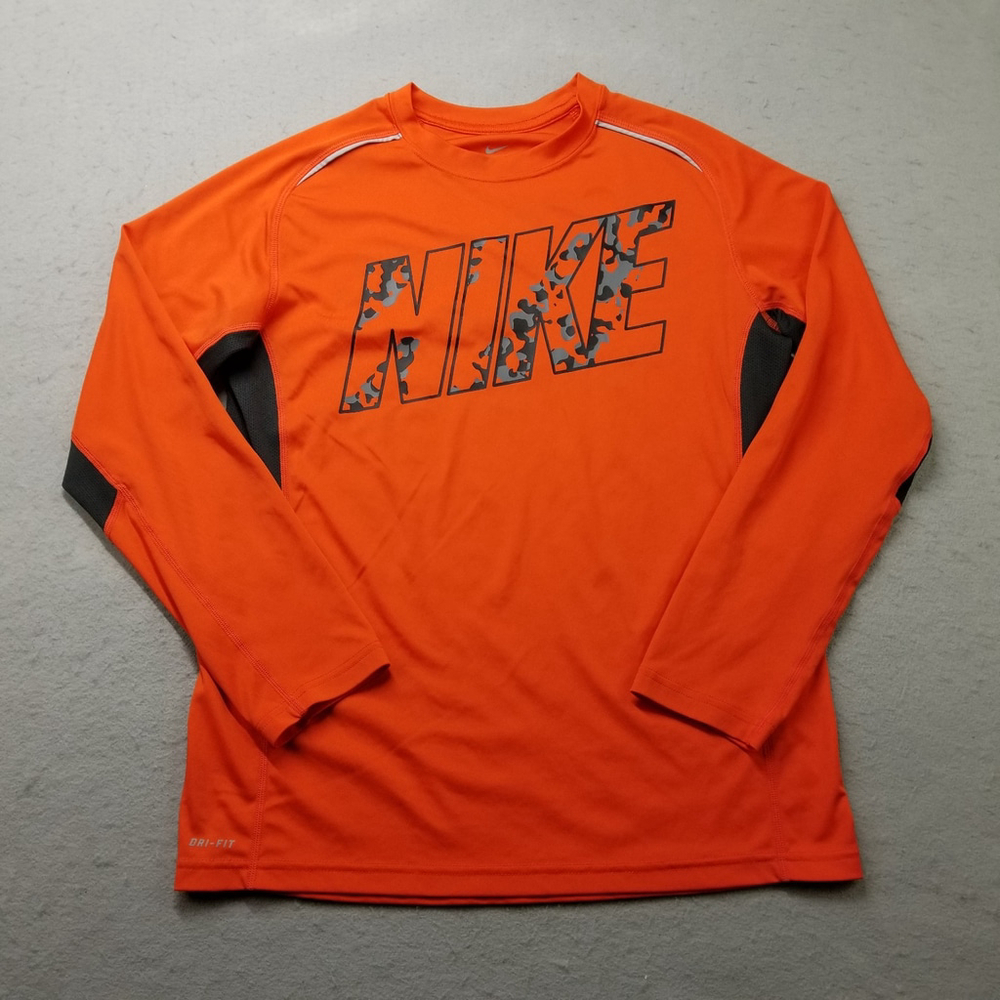 Nike T-Shirt Youth Boys Size XL Orange Performance Long Sleeve Tech Active